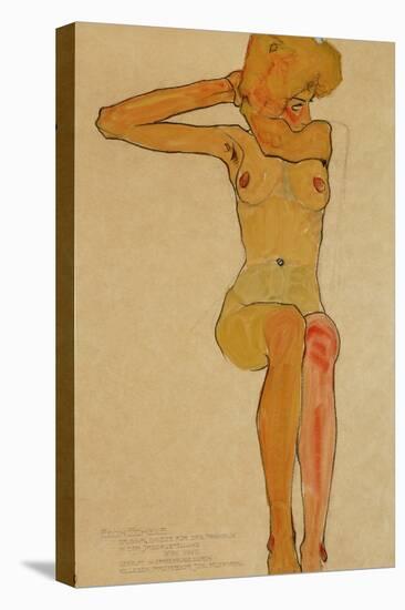 Seated Female Nude with Raised Right Arm, 1910-Egon Schiele-Premier Image Canvas