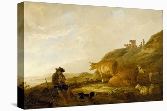 Seated Shepherd with Cows and Sheep in a Meadow, 1644 (Oil on Oak Panel)-Aelbert Cuyp-Premier Image Canvas