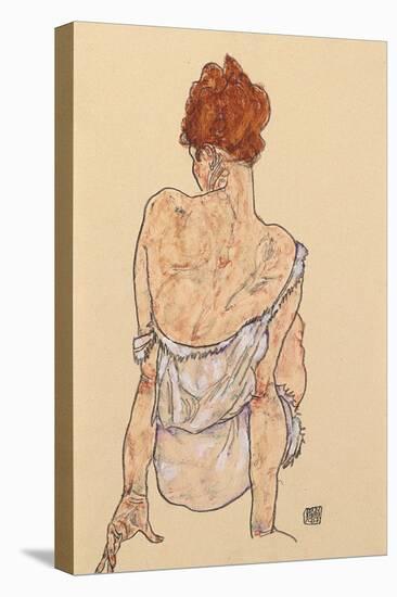 Seated Woman in Underwear, Rear View, 1917-Egon Schiele-Premier Image Canvas