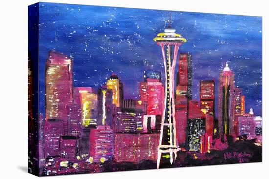 Seattle Skyline with Space Needle at Night-Martina Bleichner-Stretched Canvas