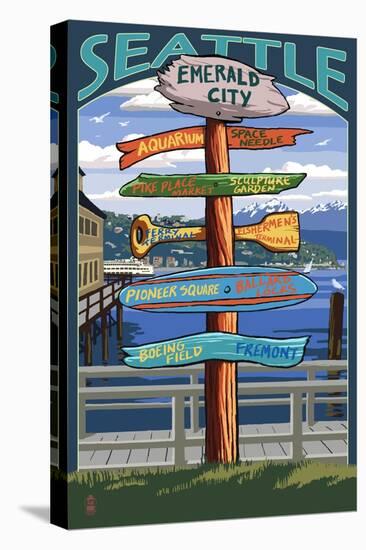 Seattle, Washington - Destination Signs-Lantern Press-Stretched Canvas