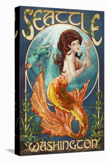 Seattle, Washington - Mermaid Scene-Lantern Press-Stretched Canvas