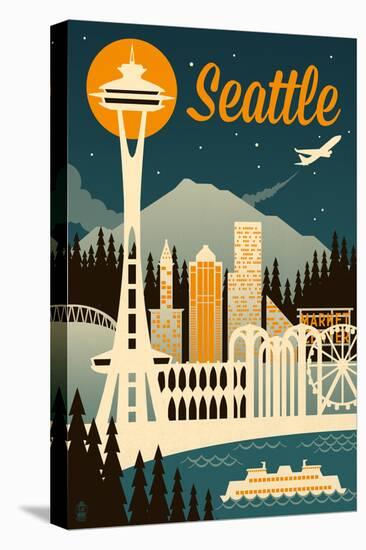 Seattle, Washington - Retro Skyline-Lantern Press-Stretched Canvas