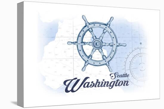 Seattle, Washington - Ship Wheel - Blue - Coastal Icon-Lantern Press-Stretched Canvas