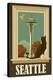 Seattle, Washington - Space Needle and Cat Window-Lantern Press-Stretched Canvas