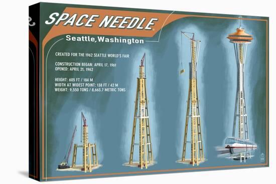 Seattle, Washington - Space Needle Construction Timeline-Lantern Press-Stretched Canvas