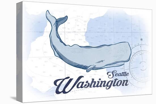 Seattle, Washington - Whale - Blue - Coastal Icon-Lantern Press-Stretched Canvas