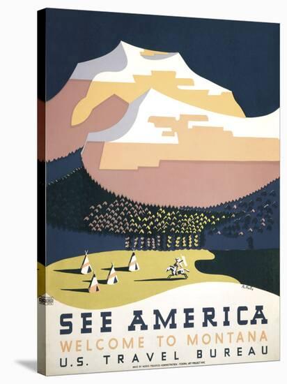 See America - Welcome to Montana I-Vintage Reproduction-Stretched Canvas