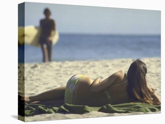 Seen from Her Back, Young Woman Lying on Beach Wearing Bikini Viewing Ocean-Co Rentmeester-Premier Image Canvas