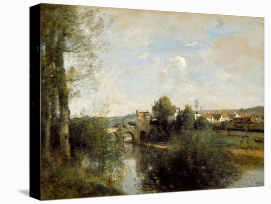 Seine And Old Bridge At Limay-Jean-Baptiste-Camille Corot-Premier Image Canvas