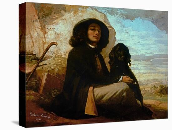 Self-Portrait with Black Dog-Gustave Courbet-Premier Image Canvas