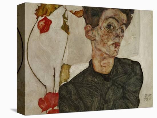 Self-portrait with Chinese lantern and fruits. Oil and body colour on wood (1912) 32.2 x 39.8 cm-Egon Schiele-Premier Image Canvas