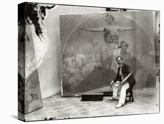 Self Portrait, Working on a Mural for the Lord Mayor's Hall, Obecni Dum, Prague, c.1910-Alphonse Mucha-Premier Image Canvas