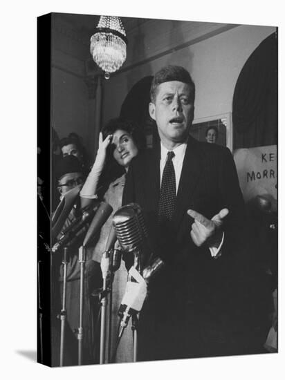 Sen. John F. Kennedy and His Wife Speaking-Ed Clark-Premier Image Canvas