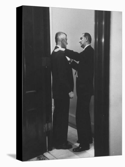 Sen. Lyndon B. Johnson Talking to Sen. Leverett Saltonstall-Paul Schutzer-Premier Image Canvas