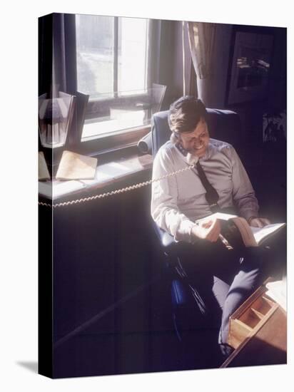 Senator Edward M. Kennedy on the Phone in His Office, Probably in Washington Dc-John Loengard-Premier Image Canvas