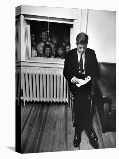 Senator John F. Kennedy Checking over Speech During His Presidential Campaign-Paul Schutzer-Premier Image Canvas