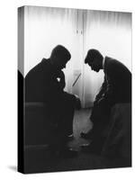 Senator John F Kennedy Conferring with His Brother and Campaign Organizer Bobby Kennedy-null-Premier Image Canvas