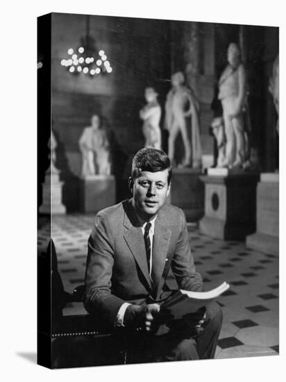 Senator John F. Kennedy Seated in Museum with Statues-Hank Walker-Premier Image Canvas