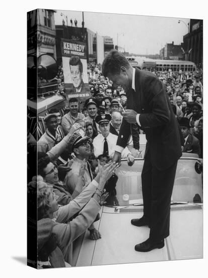 Senator John F. Kennedy Speaking on the Hood of a Car During a Campaign Tour-Ed Clark-Premier Image Canvas