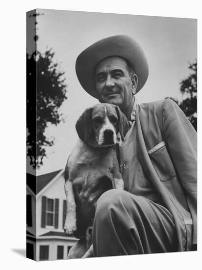 Senator Lyndon B. Johnson with Pet Called Little Beagle Jr. on His Ranch-Thomas D^ Mcavoy-Premier Image Canvas