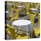 Sense of Place, Venice, Piazza San Marco, Saint Marks' Square. Round Cafe Tables with Yellow Chairs-Mike Burton-Premier Image Canvas