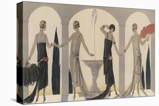 Sensually Draped Dresses with Narrow Beaded Straps Square Necklines and Detailing Over One Hip-Georges Barbier-Premier Image Canvas