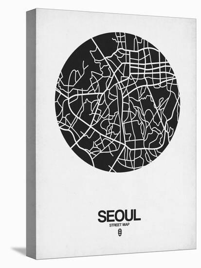 Seoul Street Map Black on White-NaxArt-Stretched Canvas