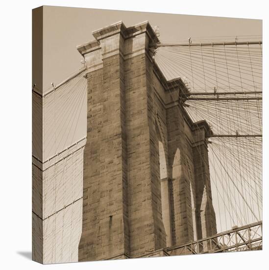 Sepia Brooklyn Bridge-Sheldon Lewis-Stretched Canvas