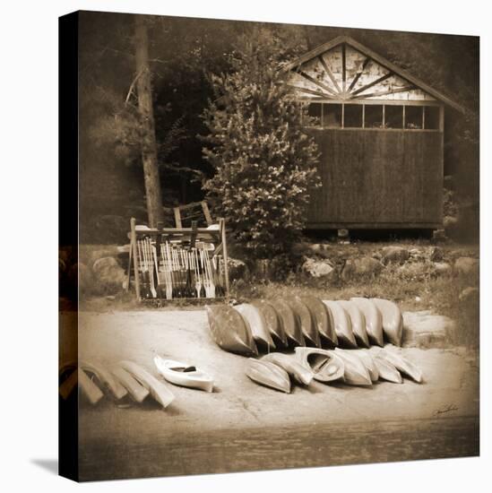 Sepia Lake Canoe House-Suzanne Foschino-Stretched Canvas