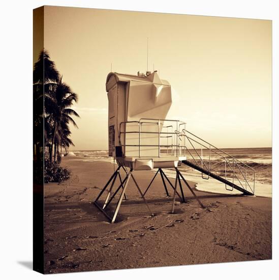 Sepia Life Guard Tower II-Jairo Rodriguez-Stretched Canvas