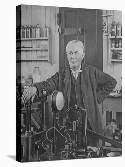 Sepia Print of Inventor Thomas Edison in His Laboratory-null-Premier Image Canvas