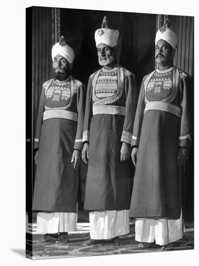 Servants of British Lord Archibald Wavell, Viceroy of India, in Scarlet and Gold Uniforms-Margaret Bourke-White-Premier Image Canvas