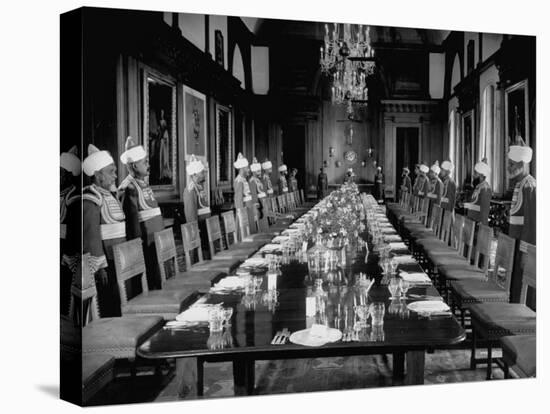 Servants of British Lord Archibald Wavell, Viceroy of India, in their Scarlet and Gold Uniforms-Margaret Bourke-White-Premier Image Canvas