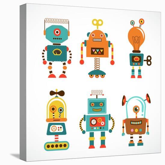 Set Of Cute Vintage Robots-Marish-Stretched Canvas