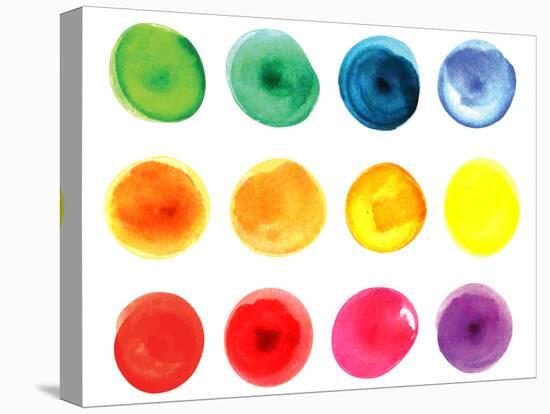 Set of Watercolor Circles  in Vibrant Colors. Watercolor Wet Stains Isolated on White.-LiMaxo-Stretched Canvas