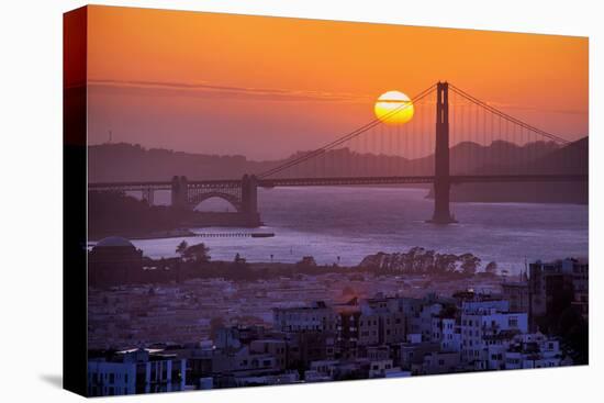 Setting Sun Behind Golden Gate Bridge, Downtown San Francisco-Vincent James-Premier Image Canvas