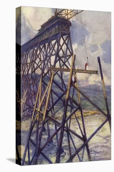 Setting the Steel of the Battle River Viaduct of the Grand Trunk Pacific Railway, Canada-null-Premier Image Canvas