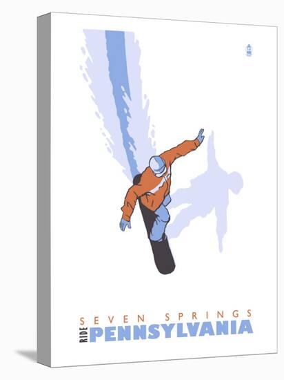 Seven Springs, Pennsylvania, Stylized Snowboarder-Lantern Press-Stretched Canvas
