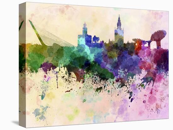 Seville Skyline in Watercolor Background-paulrommer-Stretched Canvas