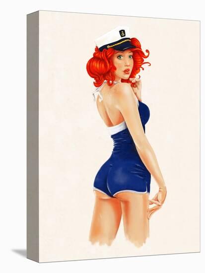 Sexy Pin up Sailor Girl Painting with Full Paper Poster Edge-lineartestpilot-Stretched Canvas