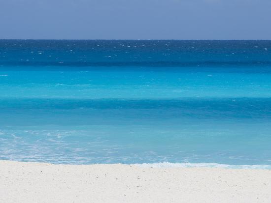 Shades of Blue Color the Beachfront Waters in Cancun, Mexico-Mike Theiss-Stretched Canvas