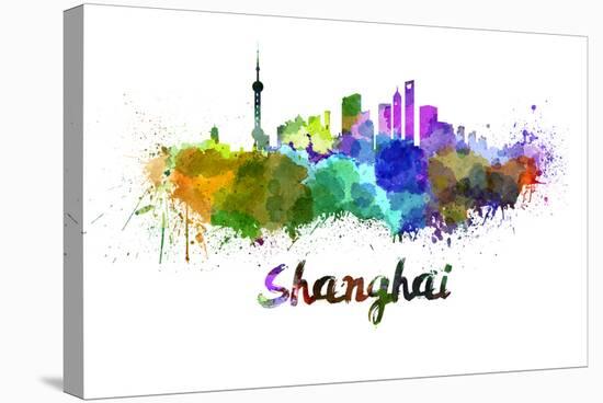Shanghai Skyline in Watercolor-paulrommer-Stretched Canvas
