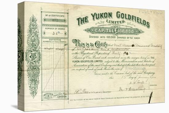 Share Certificate for the Yukon Goldfields-null-Premier Image Canvas