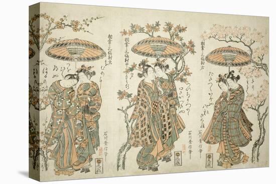 Sharing an Umbrella - A Set of Three , c.1755-Ishikawa Toyonobu-Premier Image Canvas