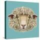 Sheep Portrait. Illustrated Portrait of Ram or Sheep on Blue Background.-ant_art-Stretched Canvas