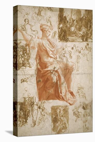 Sheet of Studies for the Blinding of Elymas, Sacrifice at Lystra, and a Holy Family, C.1558-Taddeo Zuccaro-Premier Image Canvas