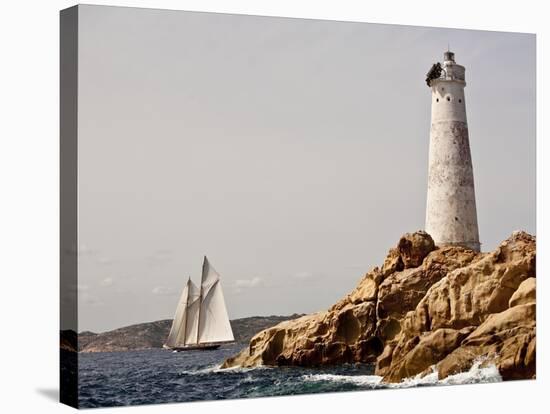 Shenandoah of Sark Schooner Sails Past Sardinia's Monaci Lighthouse on Costa Smeralda-Onne van der Wal-Premier Image Canvas