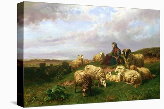 Shepherdess Resting with Her Flock, 1867-Edmond Jean-Baptiste Tschaggeny-Premier Image Canvas