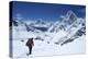 Sherpa Guide Walking over Cho La Pass with Ama Dablam on Left and Arakam Tse on Right Side-Peter Barritt-Premier Image Canvas